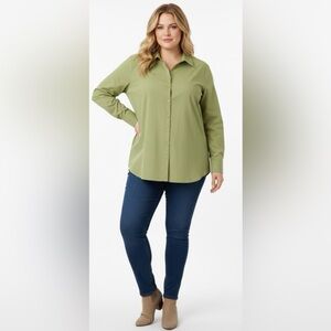 ✨ Talbots Kiwi Green Button-Down Shirt Size 22 EUC PP27/L28